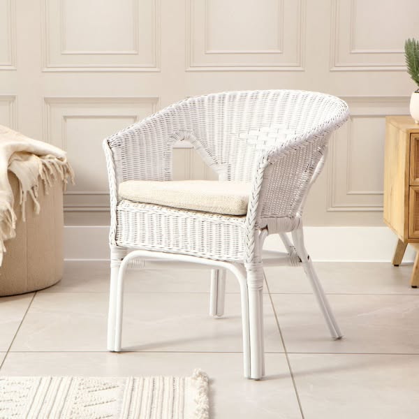 Adults Small Wicker Loom Chair with Cushion - White