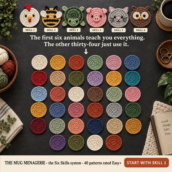 The Mug Menagerie — 40 Animal Coasters, Six Skills, One Book