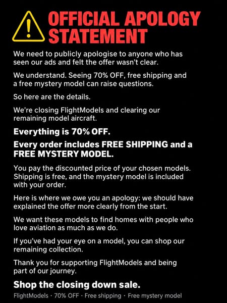 FlightModels Is Closing — Everything 70% Off
