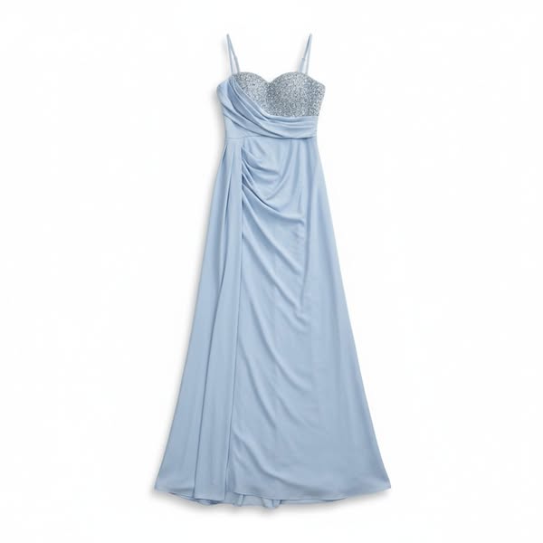 Maxi Φόρεμα με Στρας και Draped Μπούστο Σιέλ / Γαλάζιο - M
