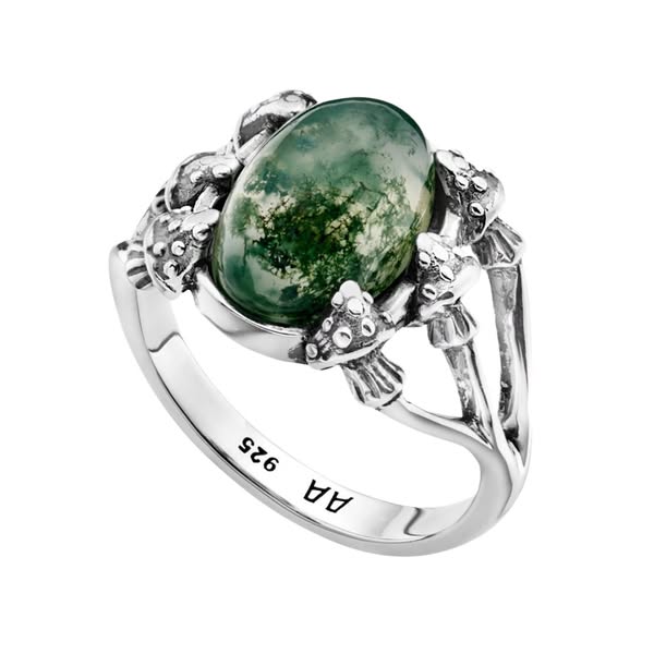 WOODLAND WHISPER - Moss Agate & Sterling Silver Mushroom Ring