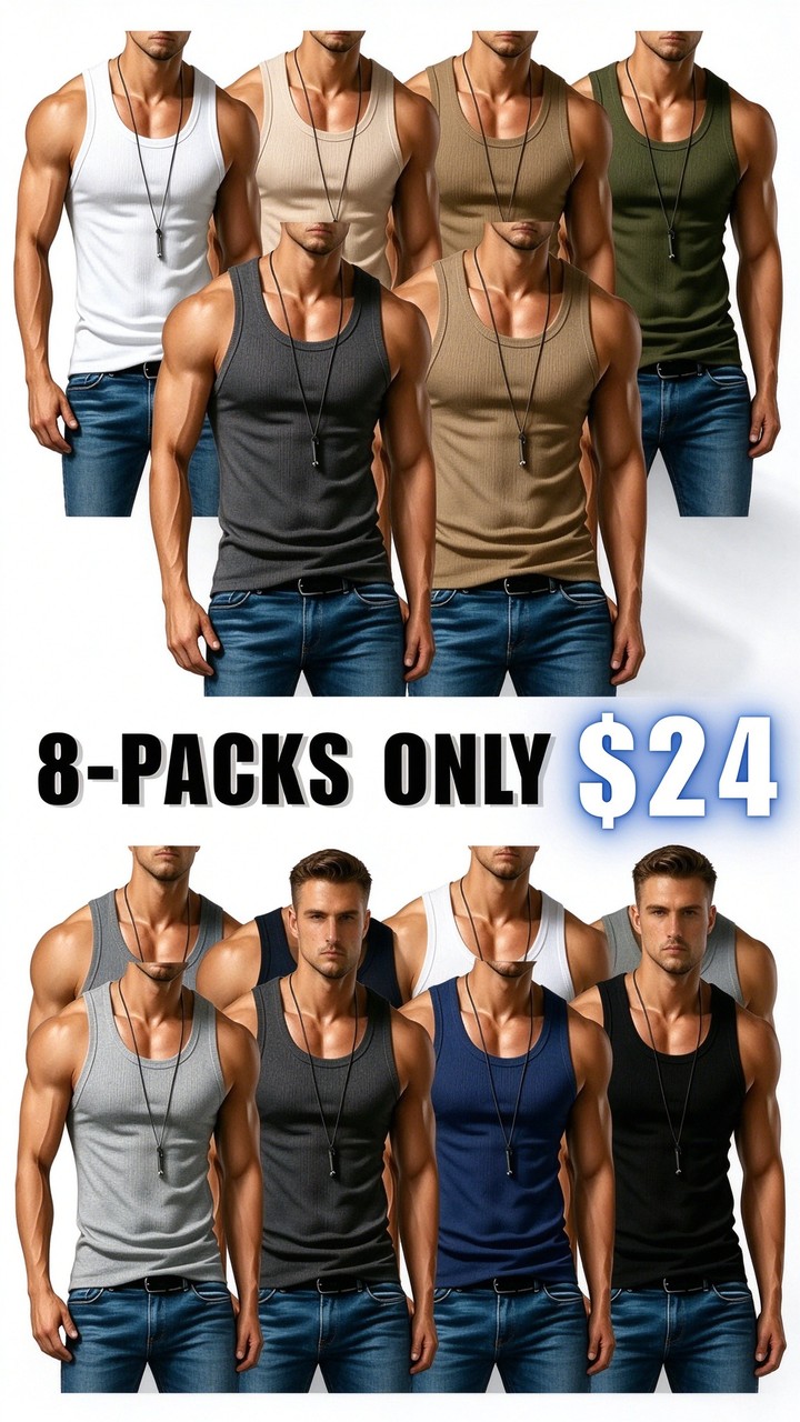 8 Pack Men's Ribbed Tanks For $24! (You Get All 8)