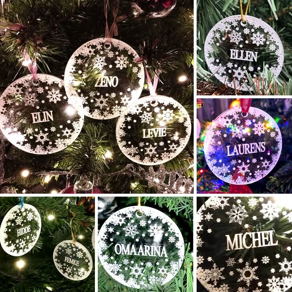 Sneeuwvlokjes Plexiglas Kerstballen met eigen naam - Bella Mia