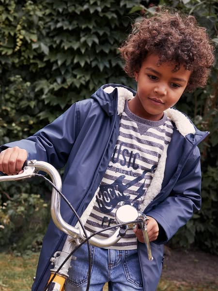 25% Off + FREE DELIVERY | Ends Thursday | Raincoat with Hood & Sherpa Lining for Boys night blue
