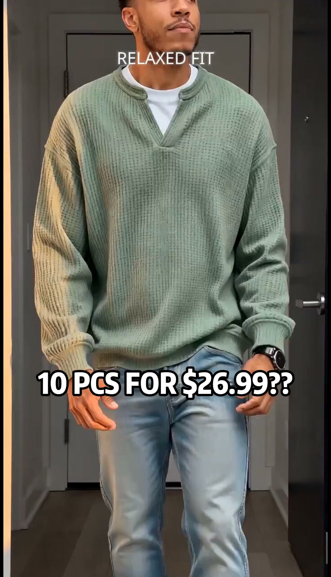 Men’s Waffle Knit Pullover – Cozy Fall Layered Sweater