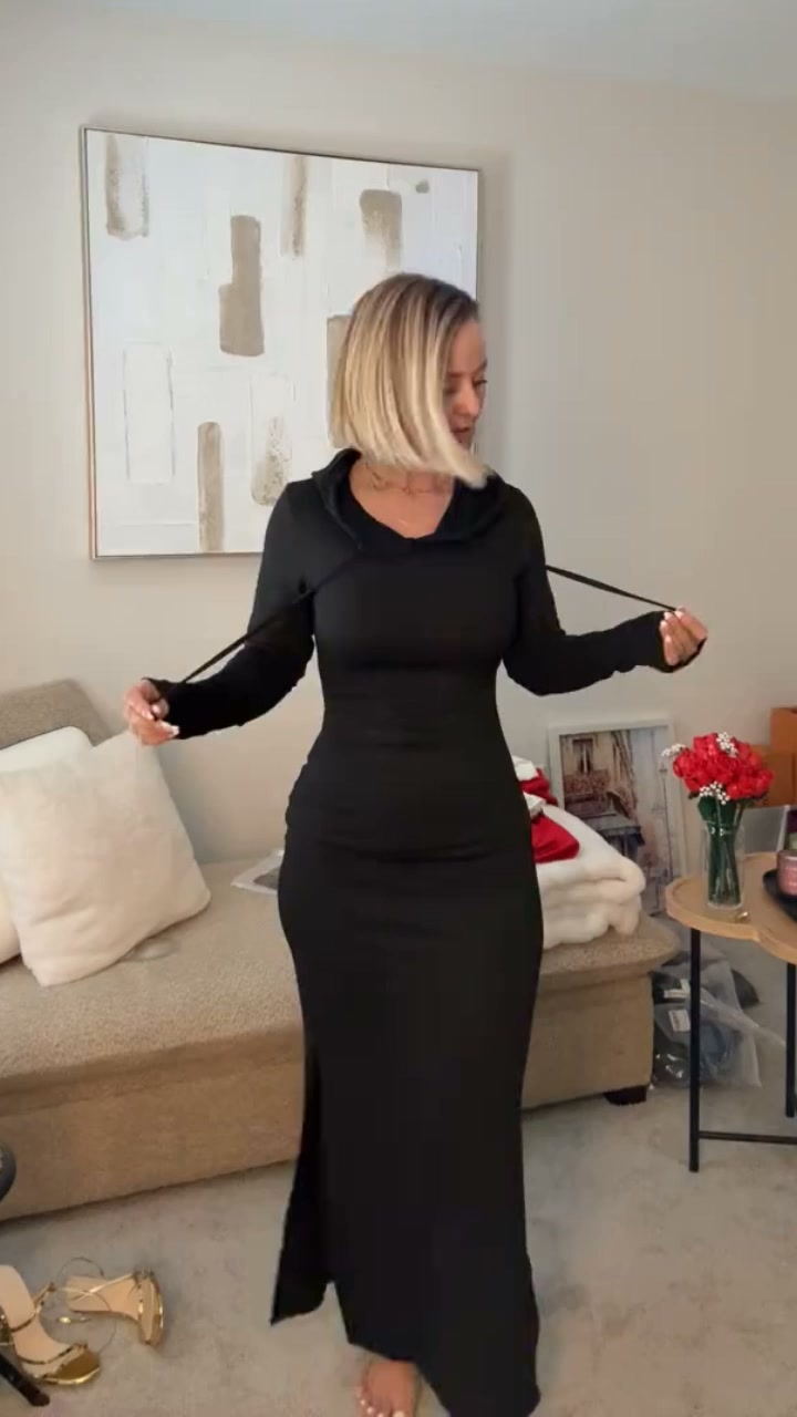 Casual side-slit hooded long dress