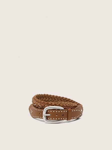 Golden Goose - Ceinture Houston En Cuir Tressé Kaki Avec Cabochons Argentés