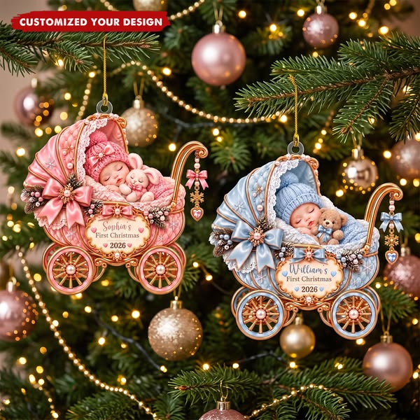 Baby's First Christmas Ornament – Personalized Stroller-Shaped Acrylic Keepsake